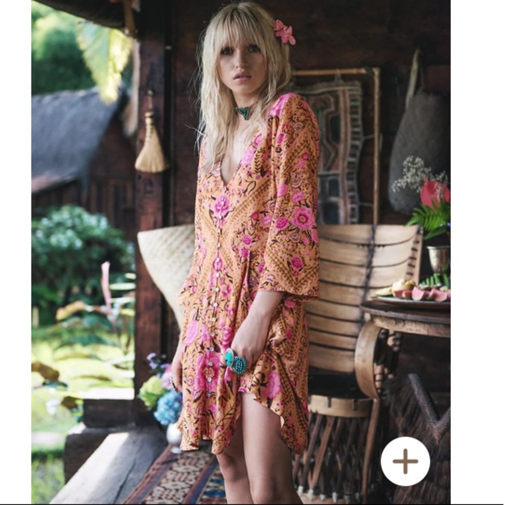 Spell & the Gypsy babushka boho mini dress amber S preowned - Picture 3 of 15